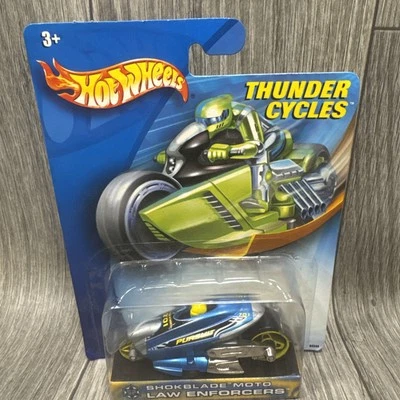 2003 Hot Wheels Thunder Cycles SHOKBLADE MOTO Law Enforcers Blue-Gray w/YellowSP - Image 1 of 4