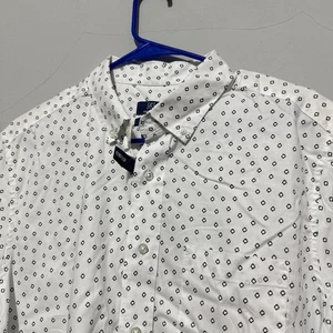 George Men’s Short Sleeve Button-Up Shirt Classic Fit Size M White Black Print - Picture 1 of 6