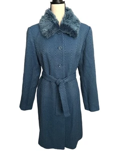Randolph Duke Coat THE LOOK Blue Chevron Pattern Trench VINTAGE Button Up 16 - Picture 1 of 10