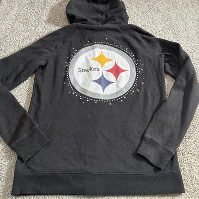 Victoria’s Secret PINK Sequined Steelers NFL Women’s Black Hoodie Sweatshirt L - Image 1 of 4