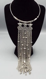 Chico's Silver Tone Boho Goddess Chain Hanging Fringe Wire Collar Necklace - Picture 1 of 5