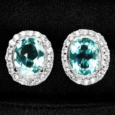 Pendientes brillantes de oro blanco de plata de ley 925 de 8,70 quilates aguamarina azul océano Foto 1 de 4