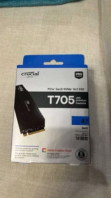 Crucial T705 4TB PCIe Gen5 NVMe M.2 SSD with Heatsink CT4000T705SSD5 - Image 1 of 4
