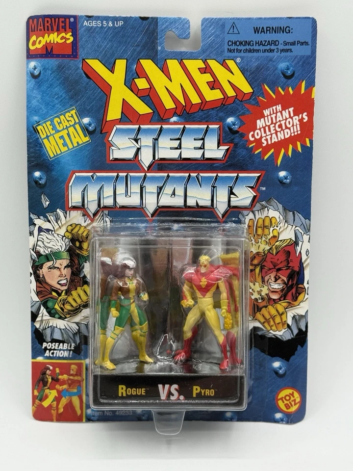 X-men Steel Mutants Die Cast Metal Rogue Vs. Pyro Poseable Figures 1994 MOC