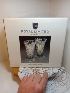Vintage 1995 Royal Limited Crystal l Hurricane Pair Candle Holders. New - Picture 1 of 11