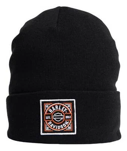 Harley-Davidson Men's H-D Label Patch Embroidered Cuffed Beanie Hat - Black - Picture 1 of 2