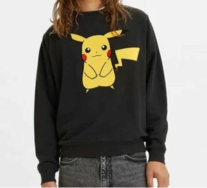 LEVI X POKEMON Pikachu Embroidered center Black CREWNECK M !! vintage art - Picture 1 of 2
