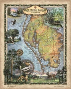 Cartel de impresión de arte de mapa de playas de San Petersburgo Florida arte de pared para decoración del hogar regalo - Imagen 1 de 4