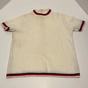 Vintage 60s Women's Short Sleeve Crew Neck Ringer Acrylic Knit Top Mod 20" x 23" - Picture 1 of 8