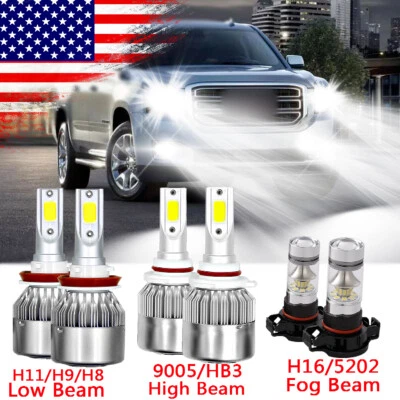 For GMC Sierra 1500 2500 3500 LED Headlights Kit High Low Fog Light 6000K Bulbs - Image 1 of 4