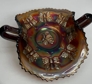 Fenton carnival glass amethyst color butterfly bowl basket 7" vintage - Picture 1 of 14