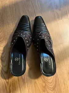 Women's Vintage Cole Haan Black Embellished Western Mules Size 7 - Picture 1 of 5