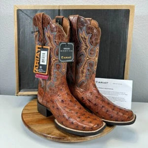 Ariat Tombstone Ostrich Print Western Cowboy Boots Premium Leather 5.5B NEW - Picture 1 of 13