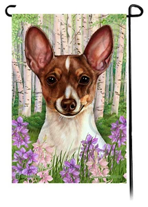 Spring Flowers Garden Flag - Chocolate Tri Toy Fox Terrier - Picture 1 of 1