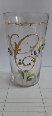 Superbe verre émaillé Gobelet Ancien au fleur lettre C  - Photo 1/4