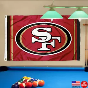 San Francisco 49ers 3x5 Bandiere Grotta Uomo Bandiera Garage Bandiera Tailgating Nuovo USA - Foto 1 di 10
