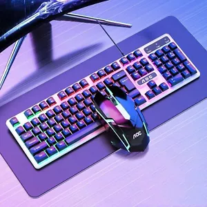 Wired Keyboard and Mouse Combo Set Luminous RGB Gaming PC KM100 OZ - Picture 1 of 5