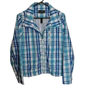 Ralph Lauren LRL Active Plaid Lightweight Zip-Up Jacket Blue Wind Womens Large - Picture 1 of 4