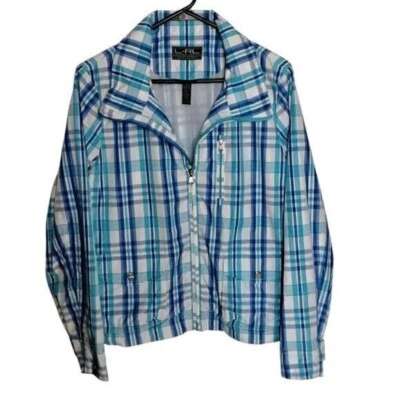 Ralph Lauren LRL Active Plaid Full Zip Jacket Blue White Womens Large Mesh - Image 1 of 4