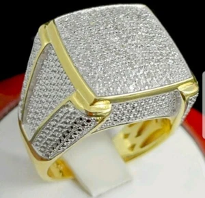 Mens 14K Yellow Gold Plate & Silver Ring w/ White Sapphires (1.25 cttw) - Picture 1 of 8