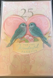 HALLMARK HAPPY 25th ANNIVERSARY WONDERFUL PARENTS GREETING CARD - Picture 1 of 4
