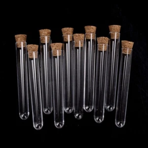 10-20x Clear Lab Glass Test Tube with Cork Stoppers Laborator Round Bottom Tubes - Picture 1 of 12