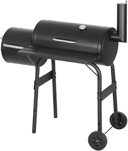 Großes anthrazites Fass BBQ Grill Garten Grill Terrasse Raucher tragbare Räder - Bild 1 von 4