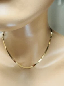 18k 750 Gold 17”/17.5” long Herringbone Chain Necklace 3.8mm 6.5g Reversible - Picture 1 of 23