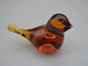 Chubby Winged Bird Figurine Pilgrim Blown Art Glass Brown Amber Vintage MCM 5" - Picture 1 of 17