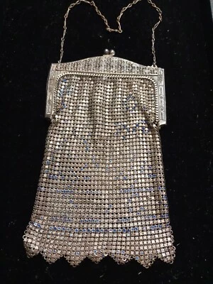 Cartera Antigua Malla Whiting and Davis Estilo Art Deco con Caja de Regalo Azul Verde Crema Foto 1 de 4