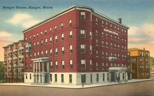 Postal de lino Bangor House Maine años 30 vintage sin estampar  - Imagen 1 de 2