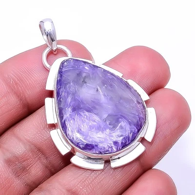 Charoite púrpura - Colgante de plata de ley 925 hecho a mano en Siberia 1,76" P951439615 Foto 1 de 4