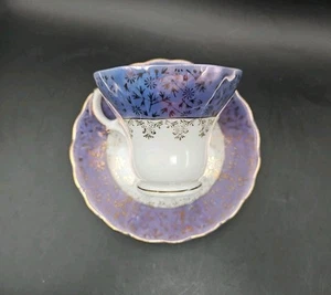 Vintage Lusterware Purple & Gold Bone China Tea Cup & Saucer - Picture 1 of 9