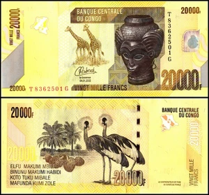 República Democrática del Congo 20000 Francos, 2022, P-104d, UNC - Imagen 1 de 1