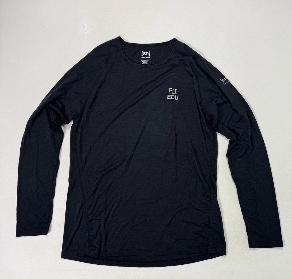 Супер натуральный SN мужчин 2XL черный длинным рукавом мериносовой шерсти смесь рубашка базовый слой - Изображение 1 из 4