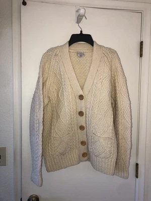 Vintage Kilkeel 100% Irish Wool Handmade Chunky Cable Knit Cardigan Sz M Cottage - Image 1 of 4