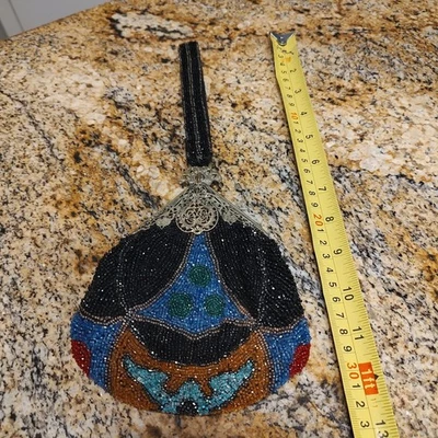 Cartera Hinchada Antigua Victoriana Tono Plata Marco Filigrana Multicolor Cuentas Foto 1 de 4