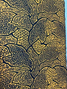 Handmade Batik Fabric 18x20 Inches Navy & Yellow Leaf Pattern Cotton Sewing & Cr - Picture 1 of 5
