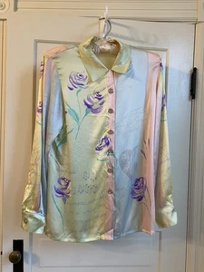 Vintage Escada Margaretha Ley 100% Silk Pastel Music Note Blouse Size 42 - Picture 1 of 10
