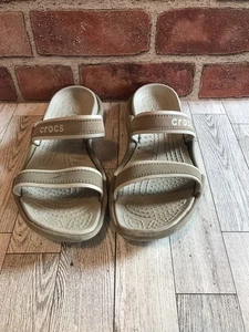 Crocs Strappy Slides Womens 8 Tan Sandals Beachware - Picture 1 of 4