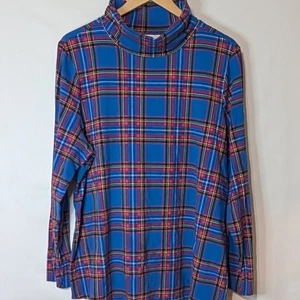 Denim & Co. Bedrucktes perfektes Jersey Rollkragen Top Größe 1X blau kariert Stretch  - Bild 1 von 10