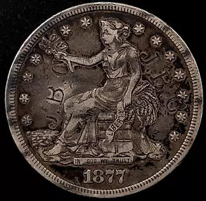 Dollaro commerciale 1877 S! Controtimbrato "J.B.C." tre volte! - Foto 1 di 4