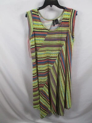 New Directions Womens Dress Large Green Striped Shirt Sleeveless Scoop Neck - Image 1 of 4