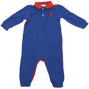 RALPH LAUREN POLO Kinder Jungen Einteiler Strampler Body Größe 9 Monate Blau Rot - Bild 1 von 3