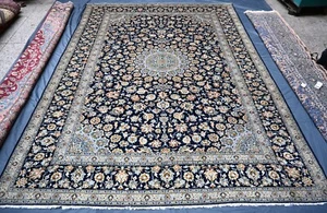 Alfombra floral medallón caucásico azul marino 10x13 alfombra de zona oriental de fina calidad - Imagen 1 de 13