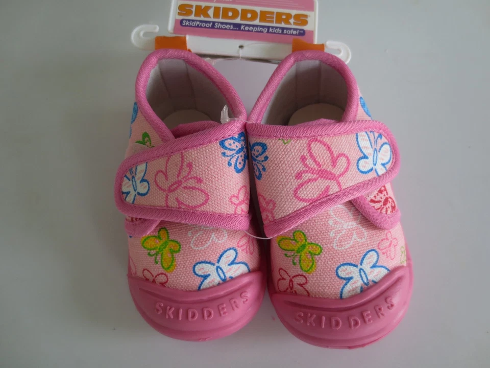 NEW Girl Infant Toddler 12 or 24 months SKIDDERS Gripper BUTTERFLIES Canvas Shoe - Image 1 of 3