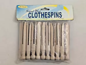 Natural Wood Clothespins 20 Count Pack Vintage NOS Wooden Laundry Arts Crafts - Picture 1 of 8