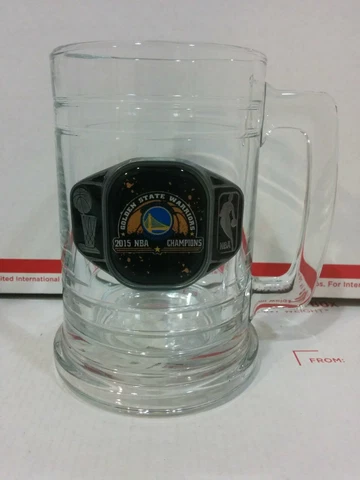 Vtg 2015 NBA CHAMPIONS GOLDEN STATE WARRIORS Glass Mug Stein NICE CLEAN SHAPE Cover