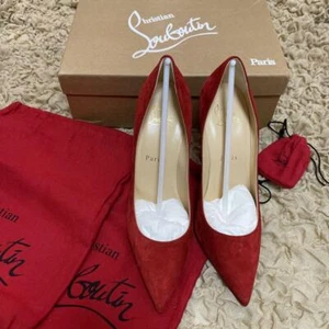 Christian Louboutin Red Suede High Heel Pointed Toe Red Sole Pumps EUsize 37 New - Picture 1 of 4