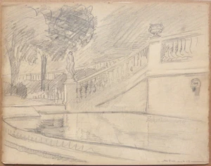 Dessin crayon de Auguste ROUBILLE (1872-1955) Art Deco paysage parc chateau - Picture 1 of 2